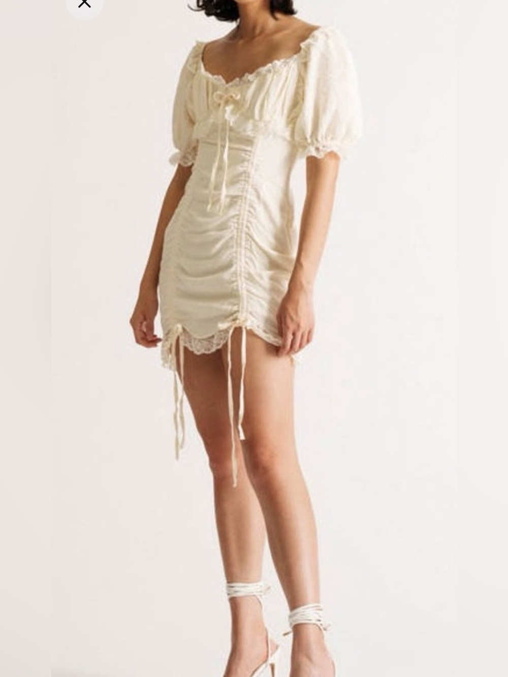 Tobi Mable Regency Cream Puff Sleeve Ruched Bodycon Mini Dress Size M.